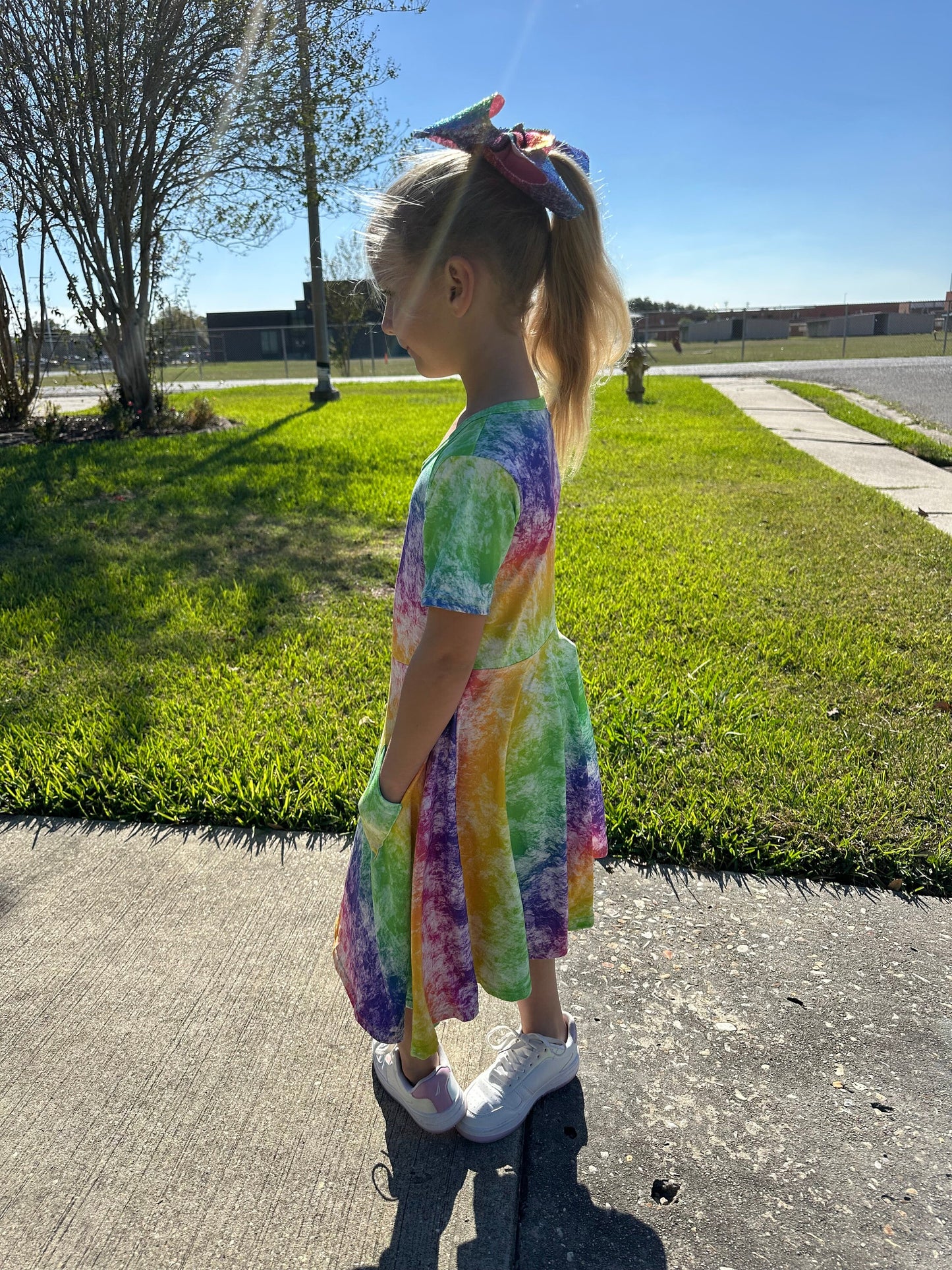 Rainbow Tye Die Twirl Dress with Pockets