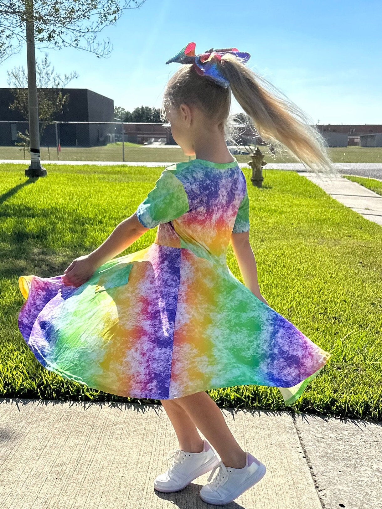 Rainbow Tye Die Twirl Dress with Pockets