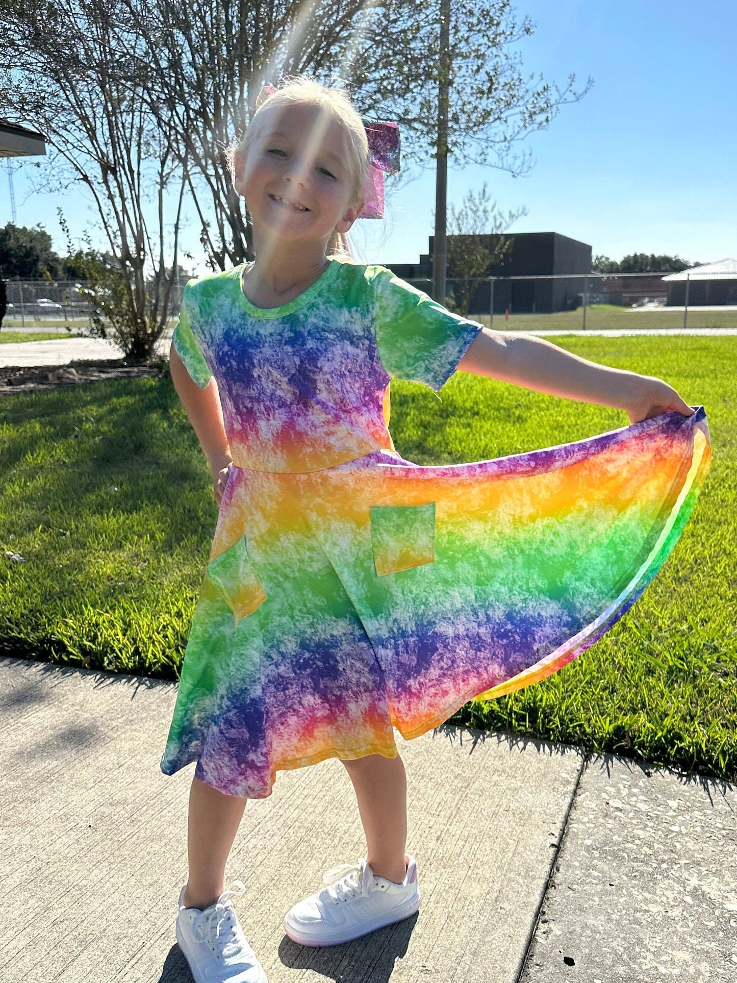 Rainbow Tye Die Twirl Dress with Pockets