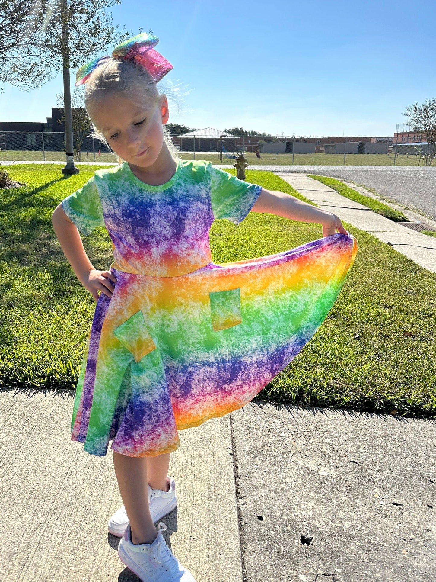 Rainbow Tye Die Twirl Dress with Pockets