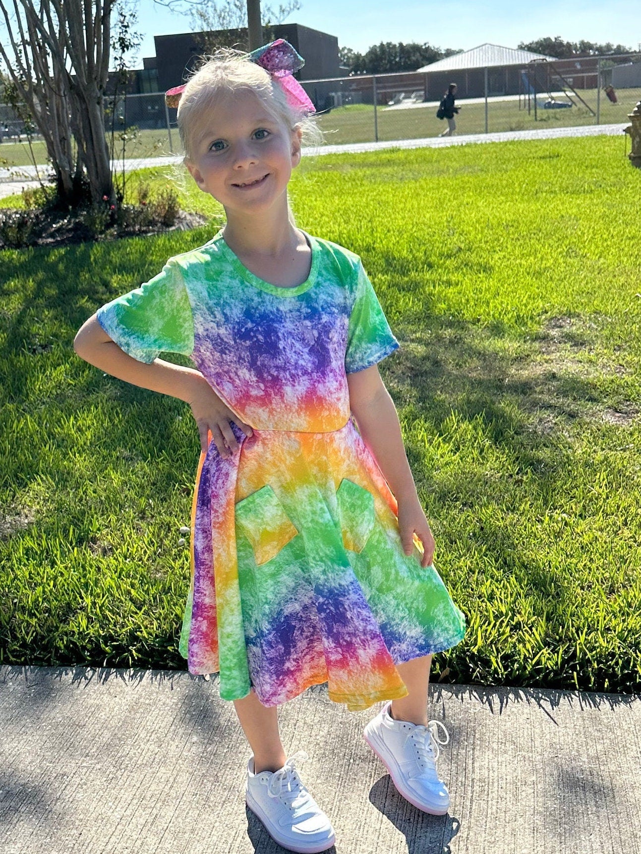 Rainbow Tye Die Twirl Dress with Pockets