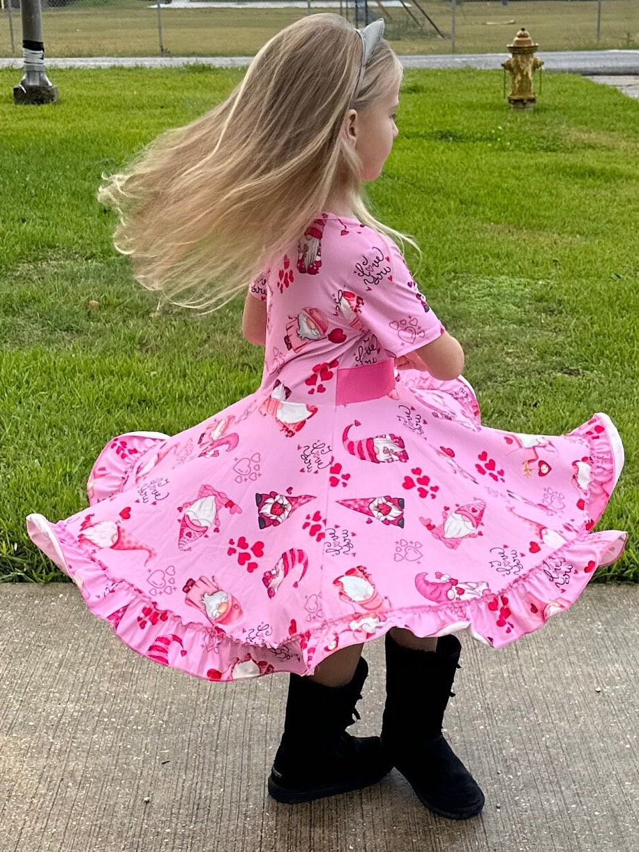 Valentines Day Gnome Twirl Dress