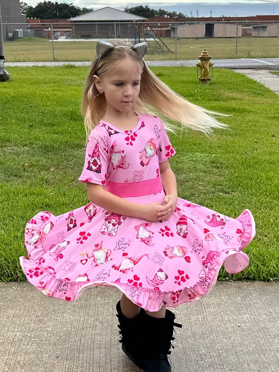 Valentines Day Gnome Twirl Dress