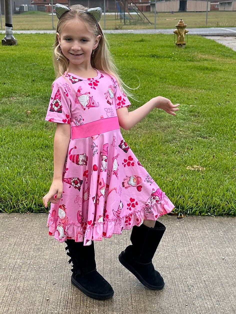 Valentines Day Gnome Twirl Dress