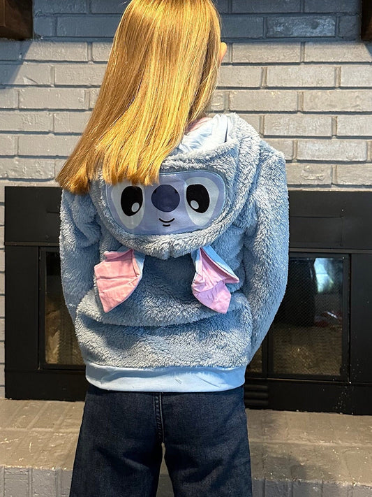 Blue Alien Zip Up Fleece Hoodie