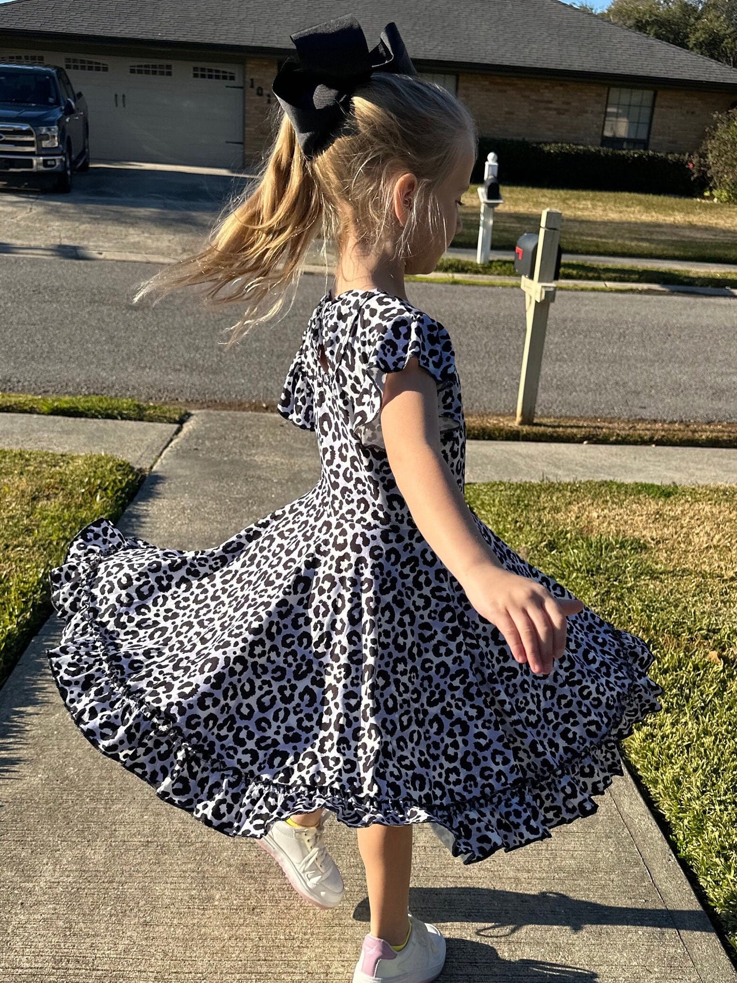 Snow Leopard Bow Back Twirl Dress