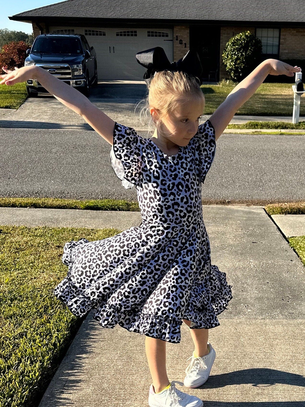 Snow Leopard Bow Back Twirl Dress