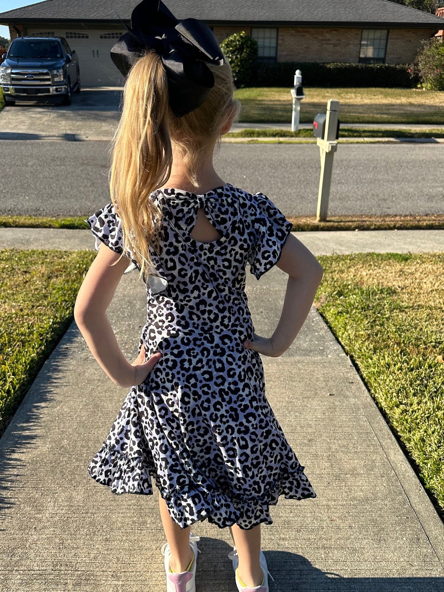 Snow Leopard Bow Back Twirl Dress