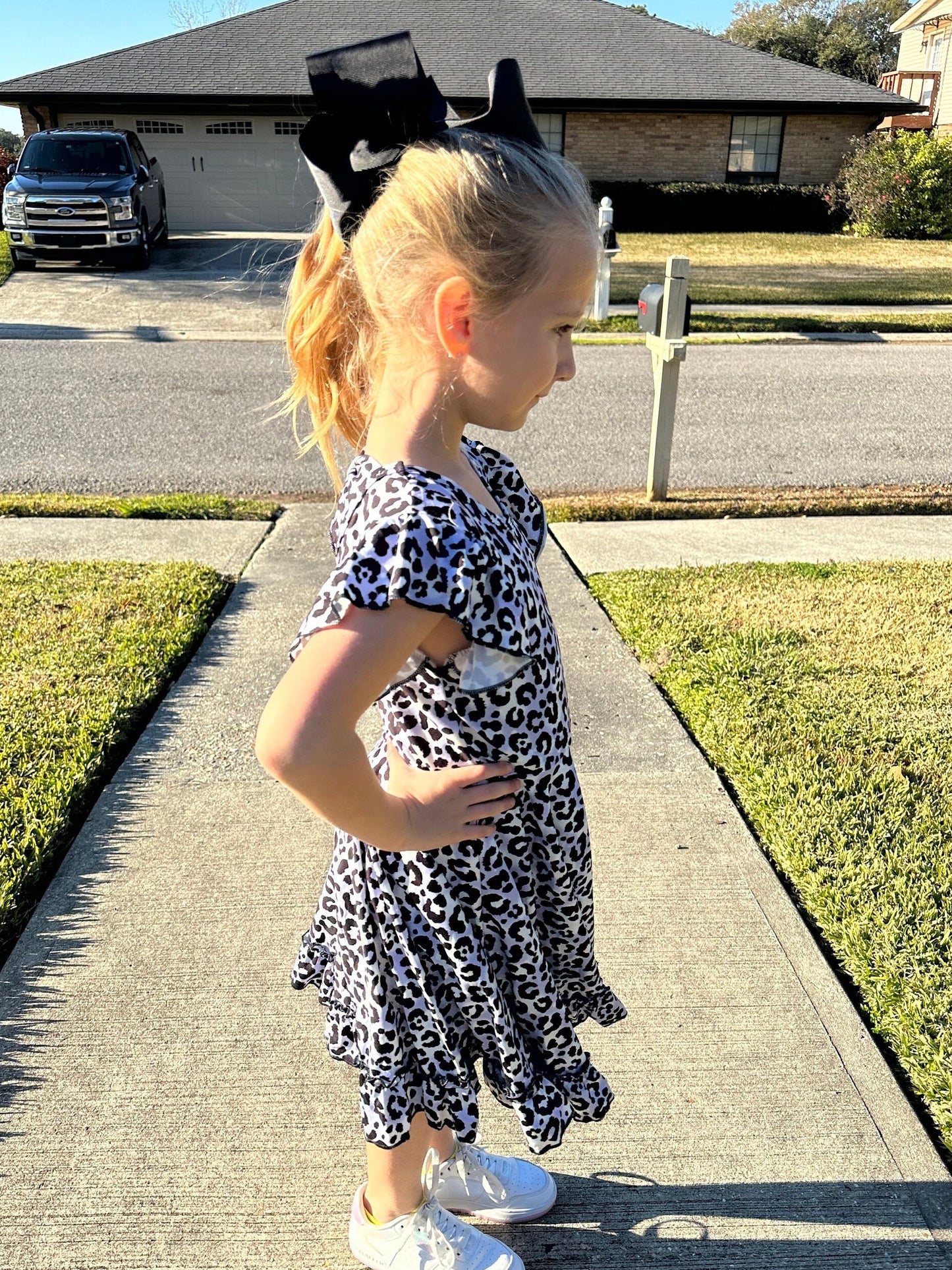 Snow Leopard Bow Back Twirl Dress