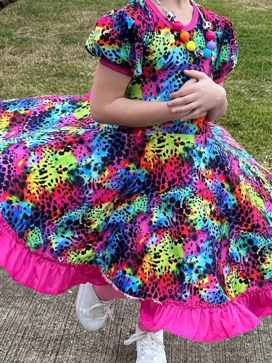 Rainbow Leopard Twirl Dress