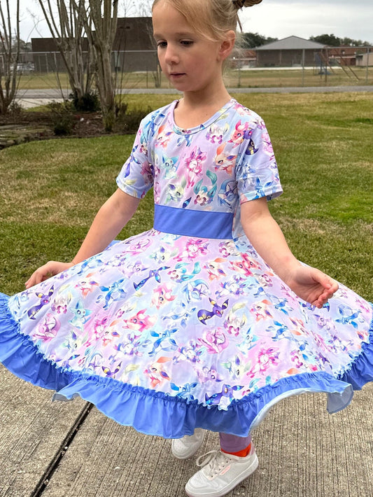 Blue Pocket Characters Twirl Dress