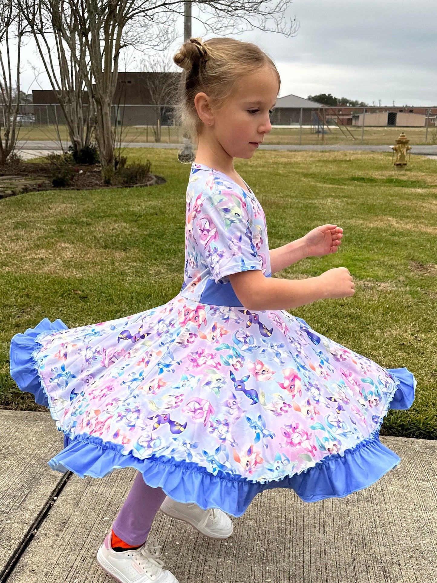 Blue Pocket Characters Twirl Dress