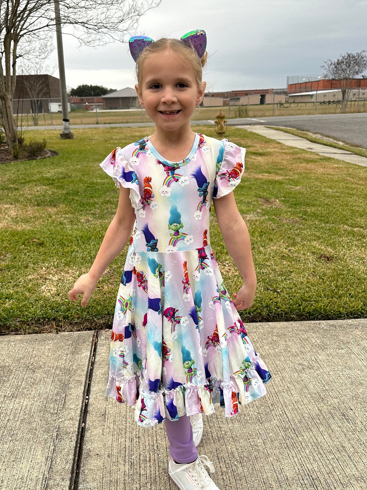 Trolls Bow Back Twirl Dress