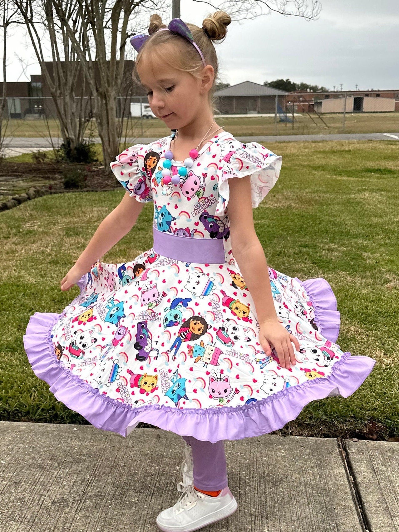 Dollhouse Rainbows Bow Back Twirl Dress