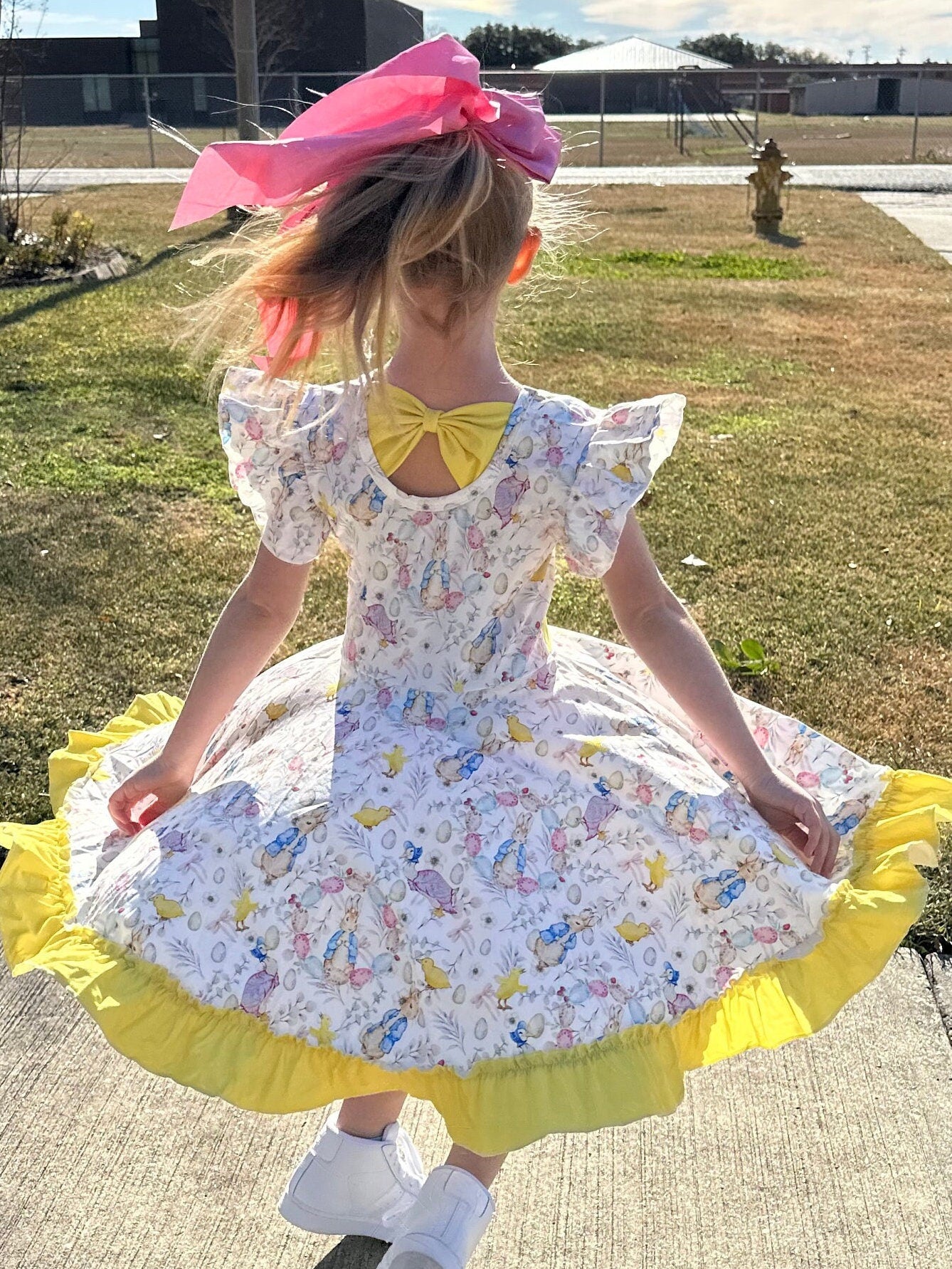 Easter Rabbit Bow Back Twirl Dress