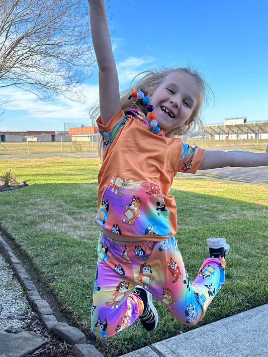 Rainbow Blue Dog and Friends Jogger Set