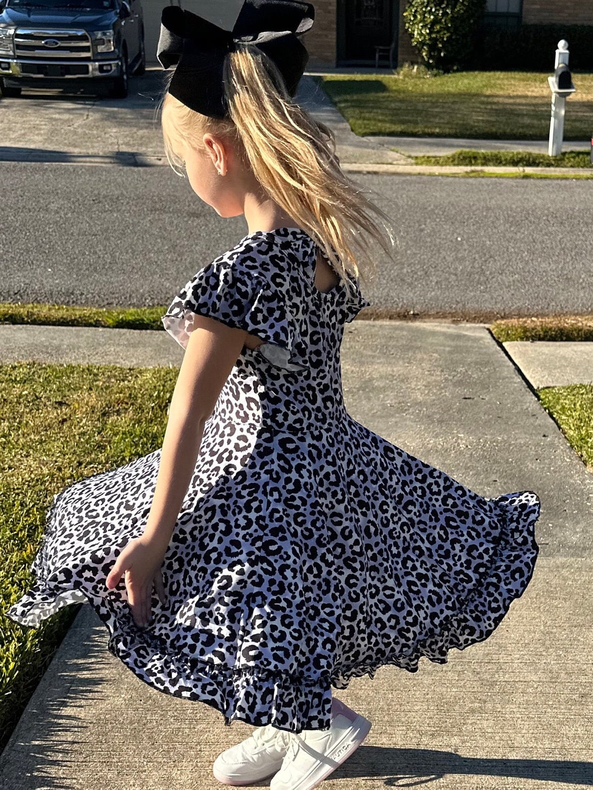 Snow Leopard Bow Back Twirl Dress