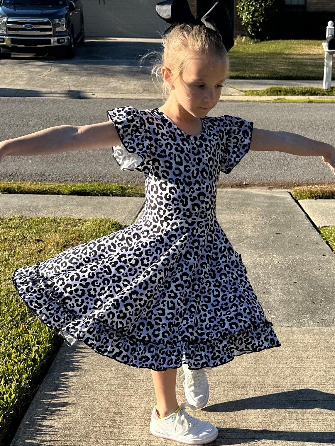 Snow Leopard Bow Back Twirl Dress