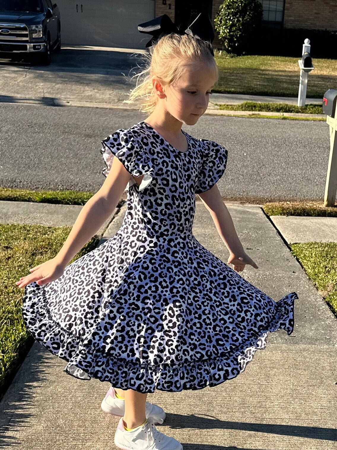 Snow Leopard Bow Back Twirl Dress