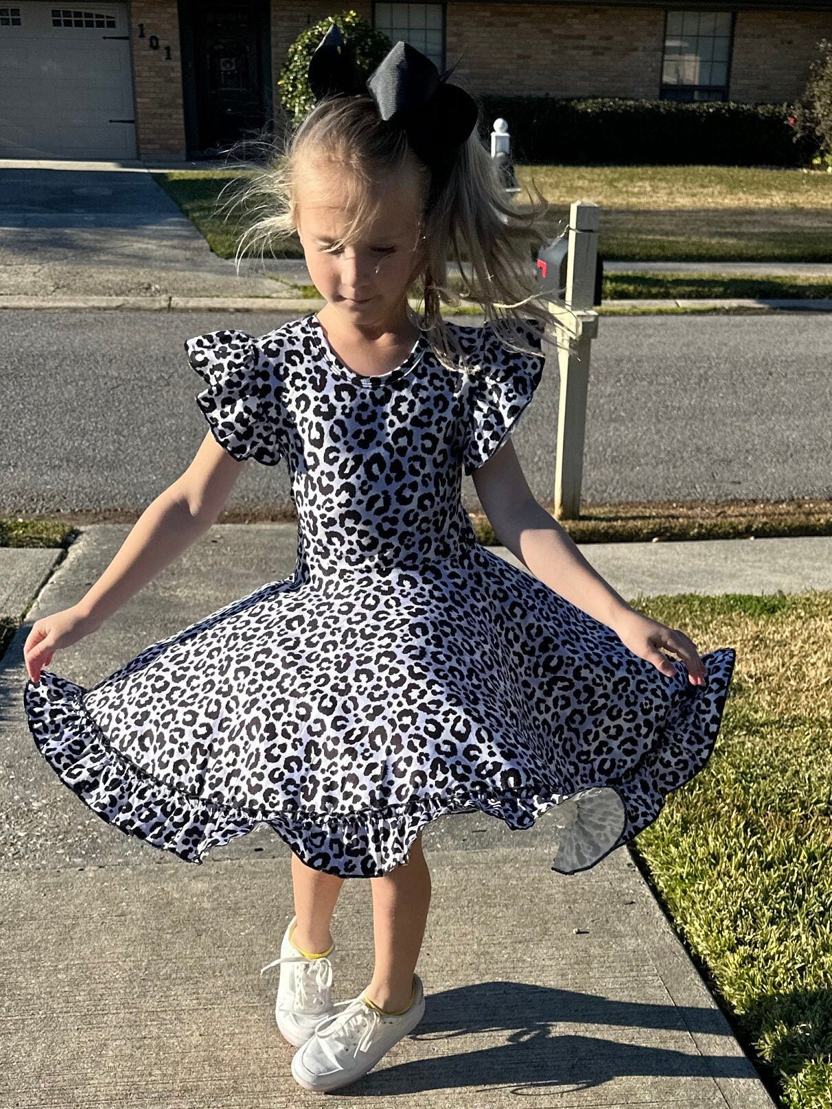 Snow Leopard Bow Back Twirl Dress