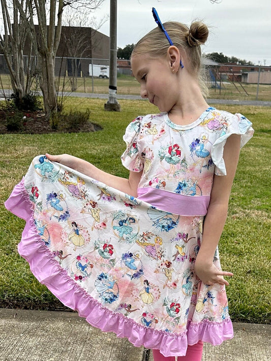 Floral Princess Bow Back Twirl Dress