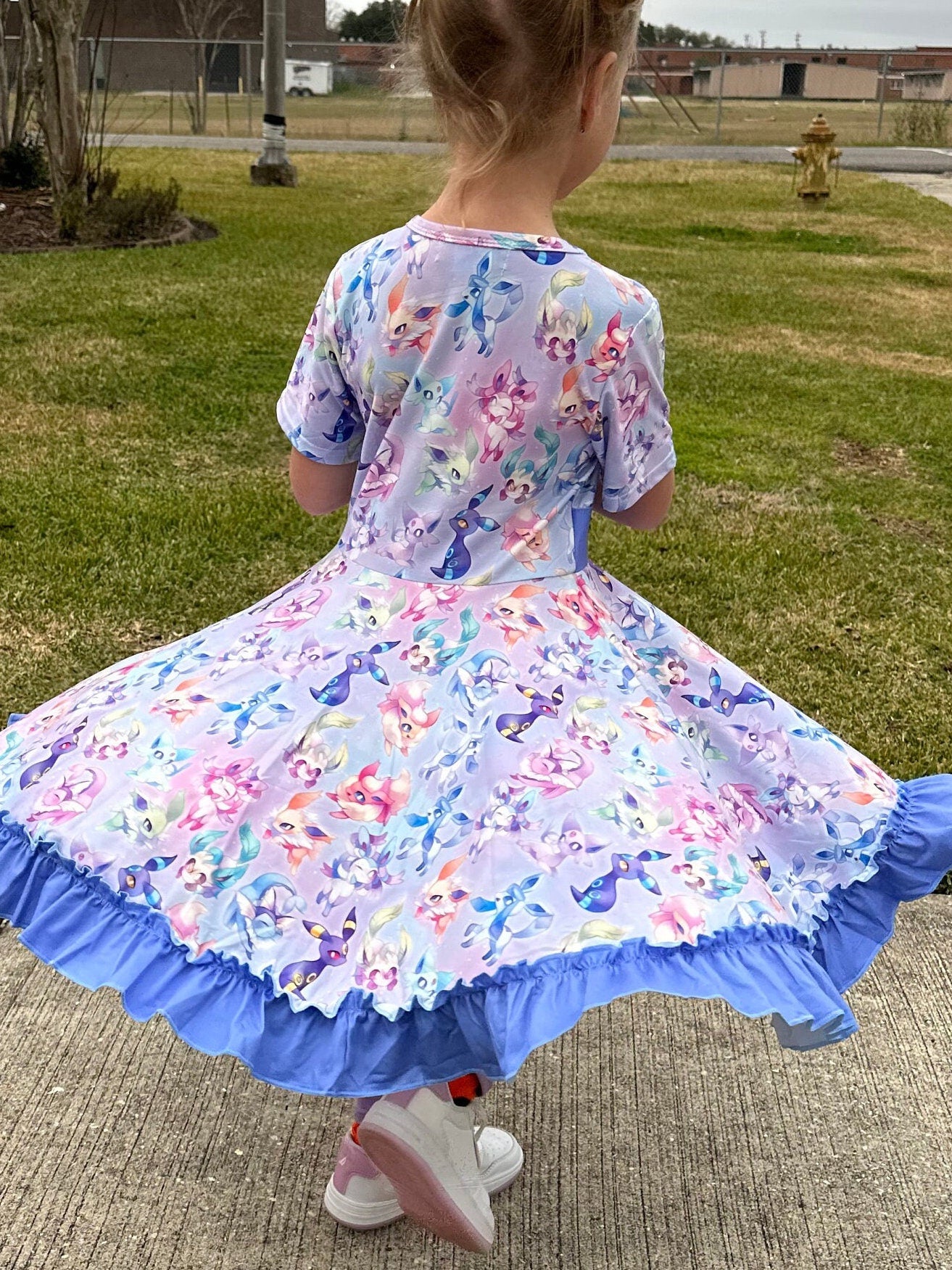 Blue Pocket Characters Twirl Dress