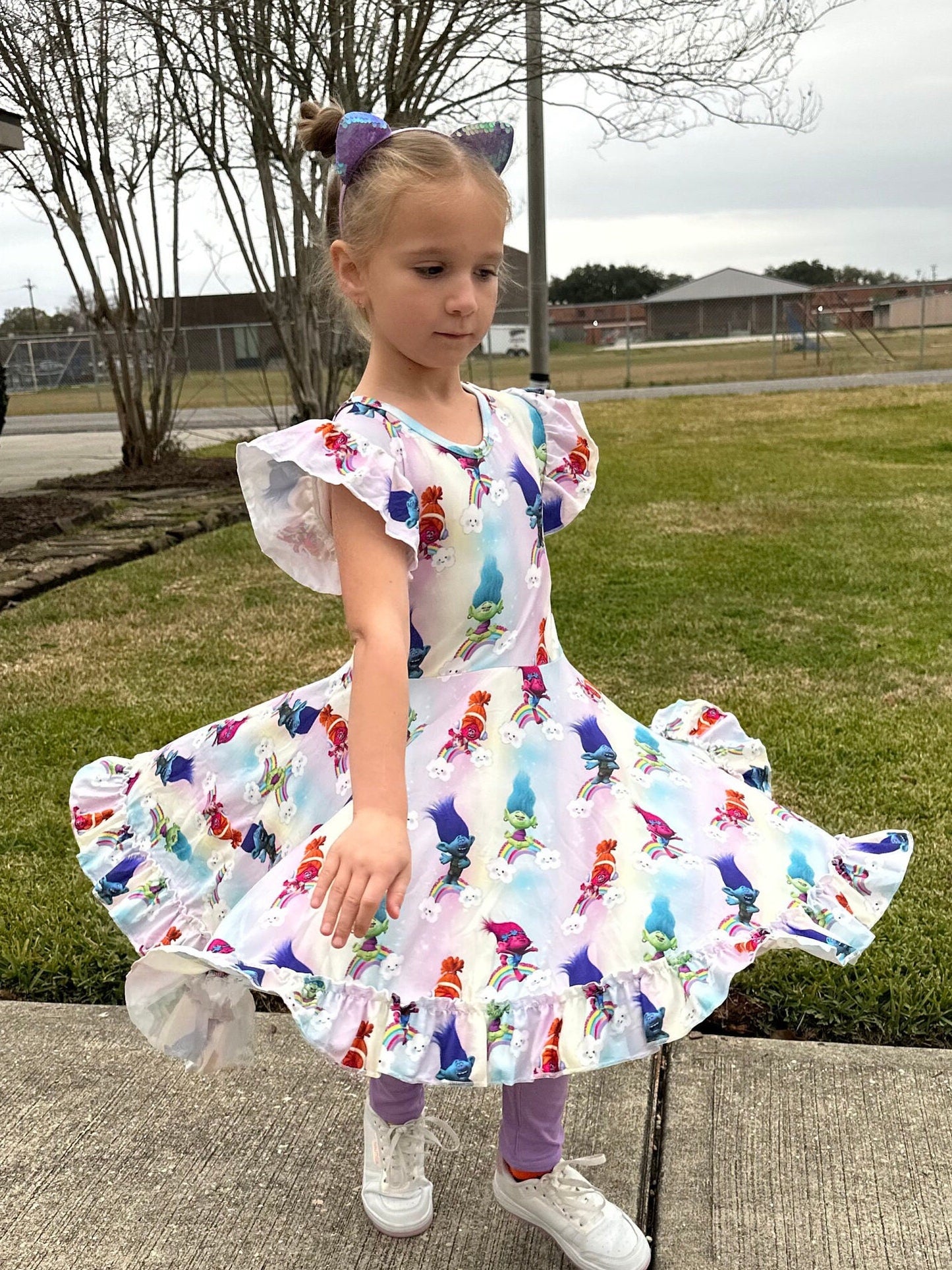 Trolls Bow Back Twirl Dress