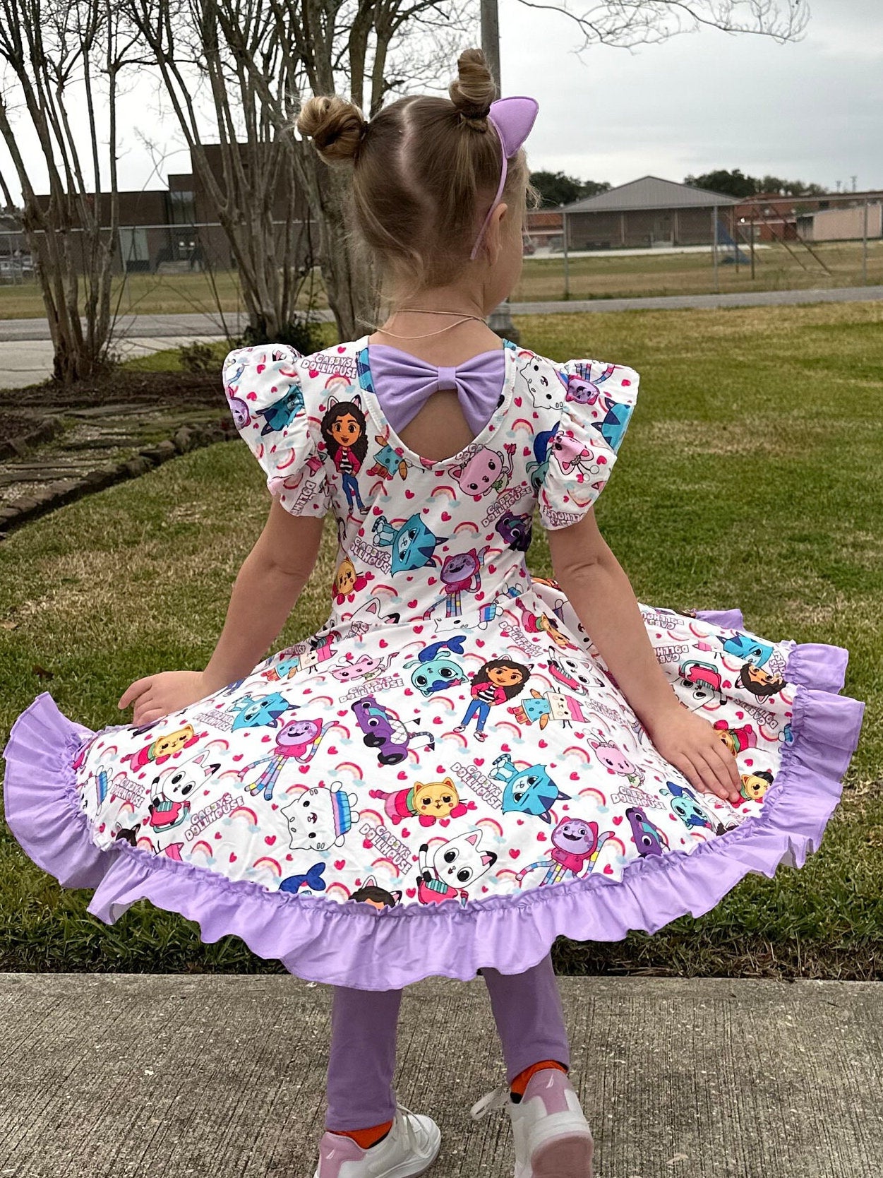 Dollhouse Rainbows Bow Back Twirl Dress