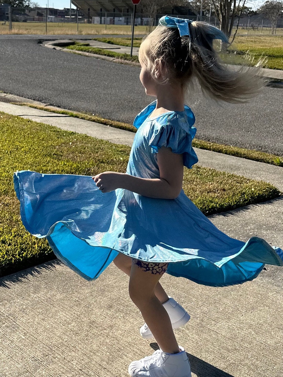 Blue Shimmer Cross Back Twirl Dress