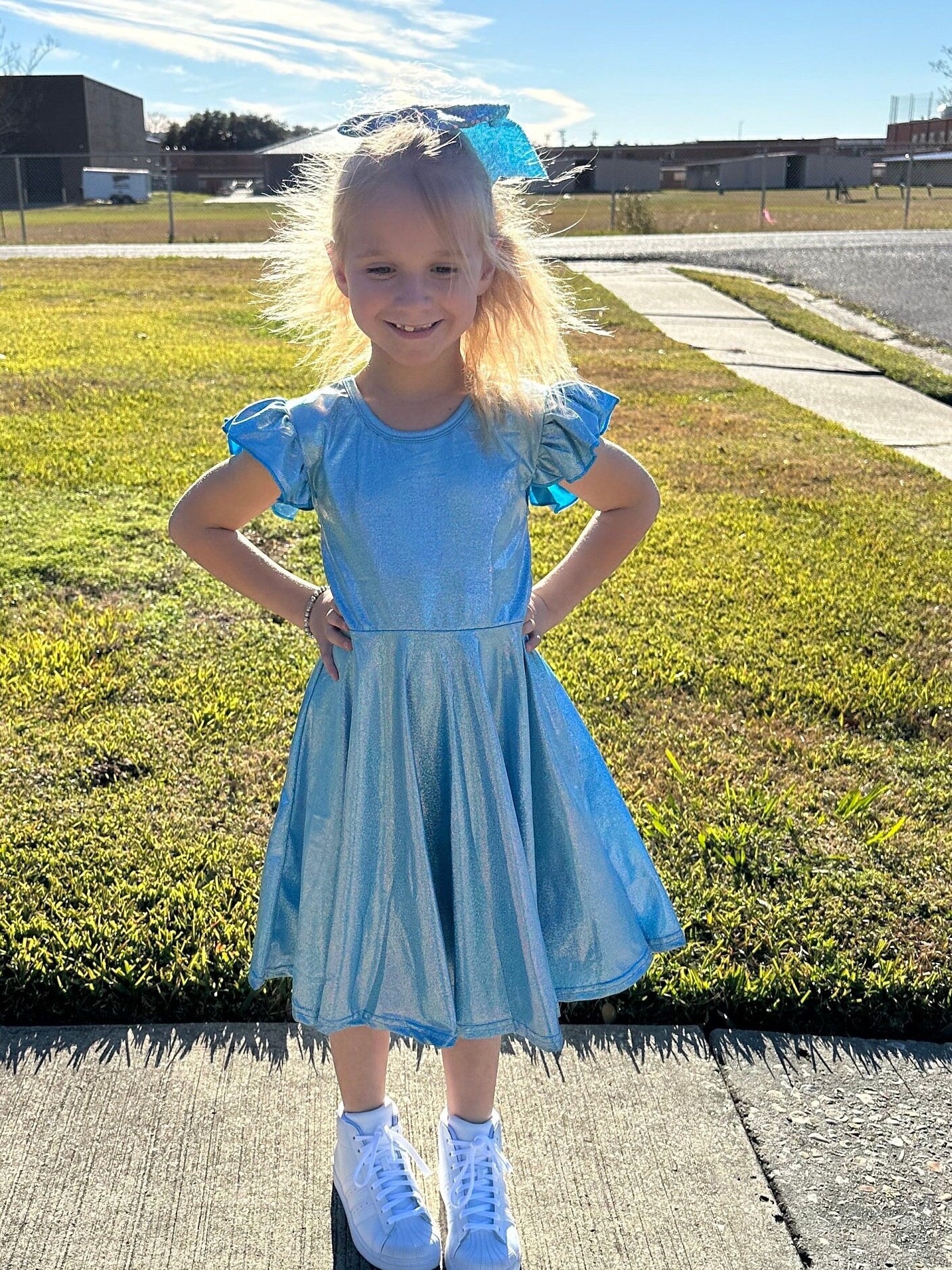 Blue Shimmer Cross Back Twirl Dress