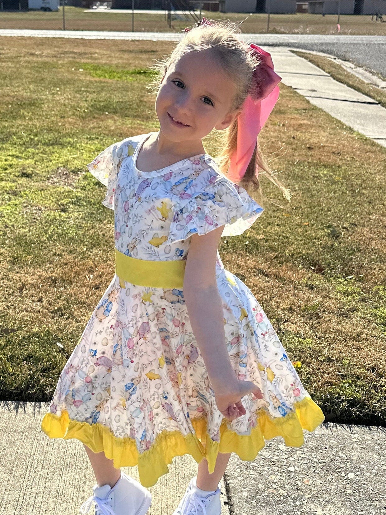 Easter Rabbit Bow Back Twirl Dress