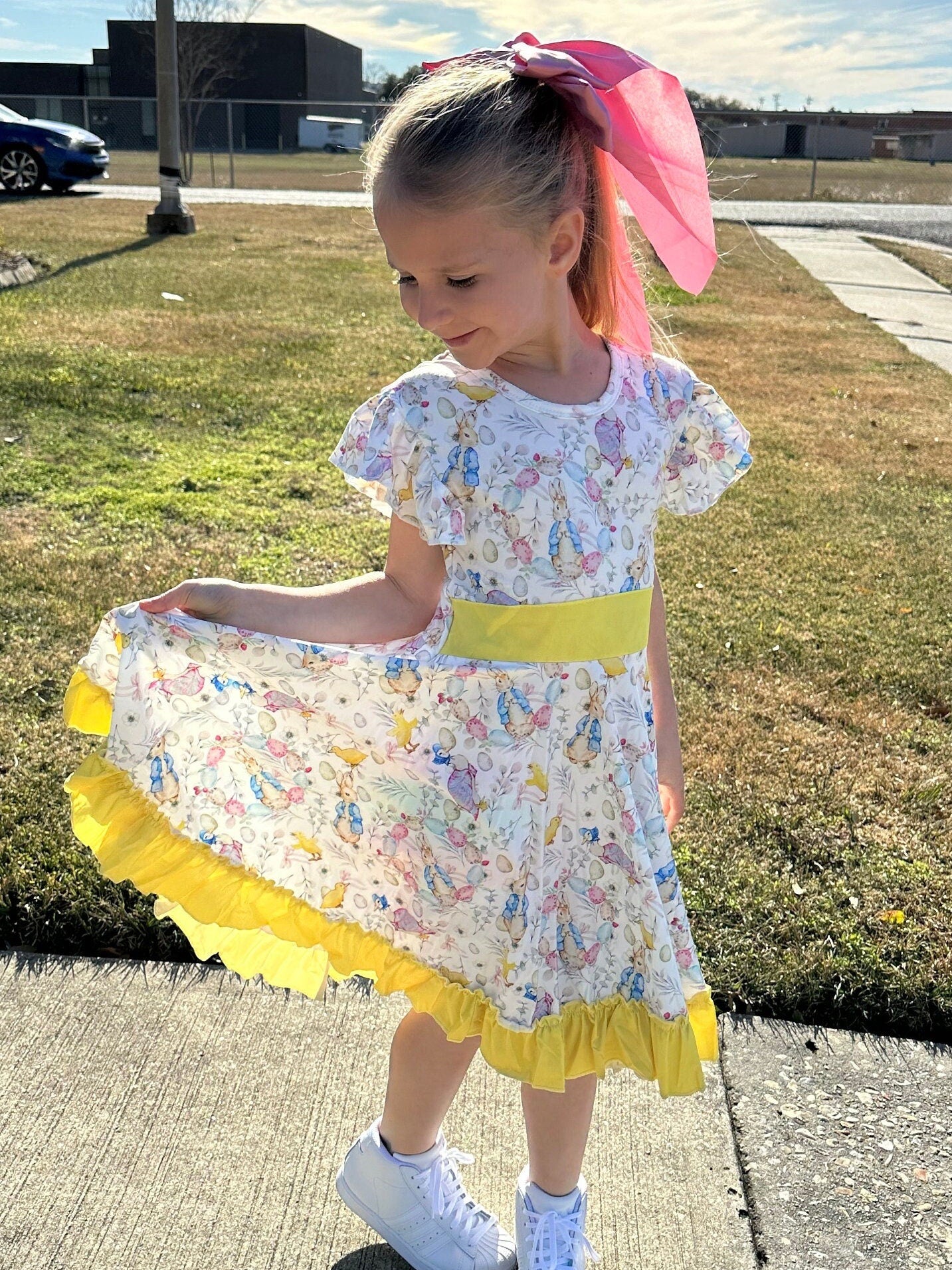 Easter Rabbit Bow Back Twirl Dress