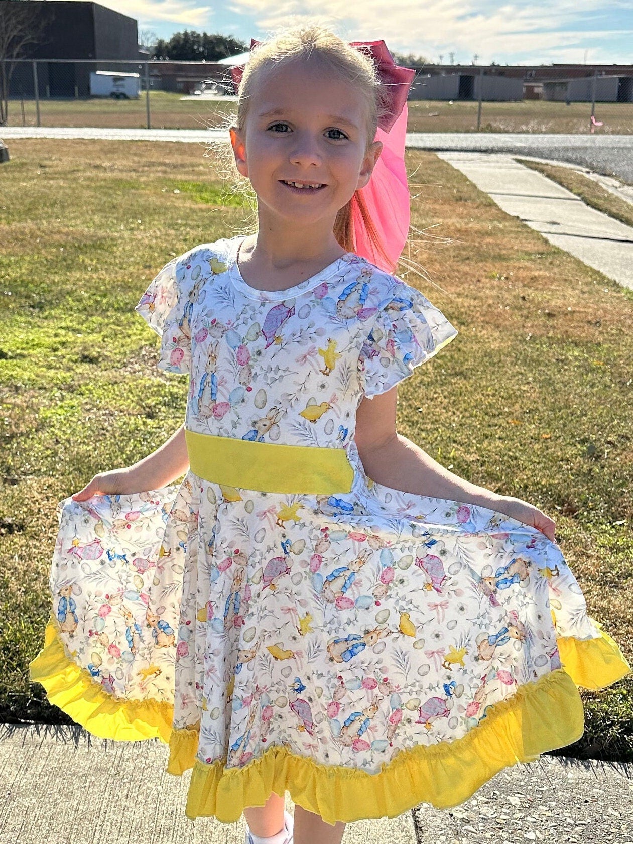 Easter Rabbit Bow Back Twirl Dress