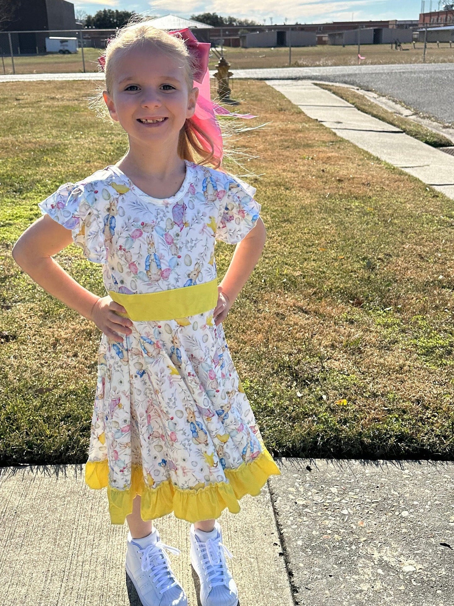 Easter Rabbit Bow Back Twirl Dress