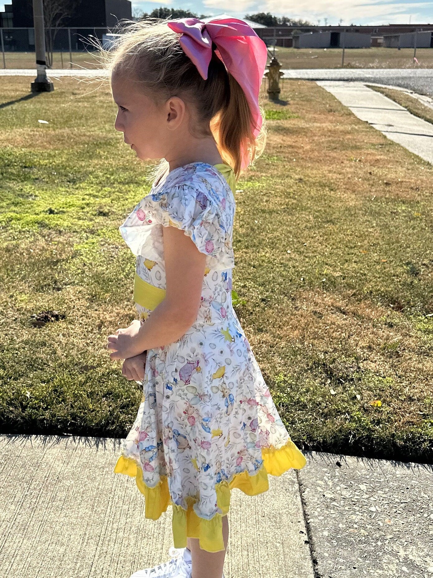 Easter Rabbit Bow Back Twirl Dress