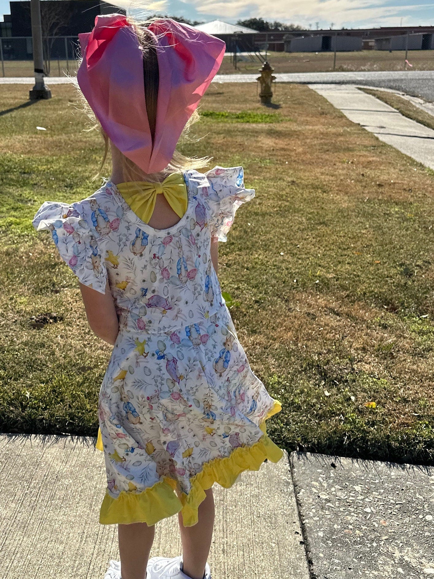 Easter Rabbit Bow Back Twirl Dress