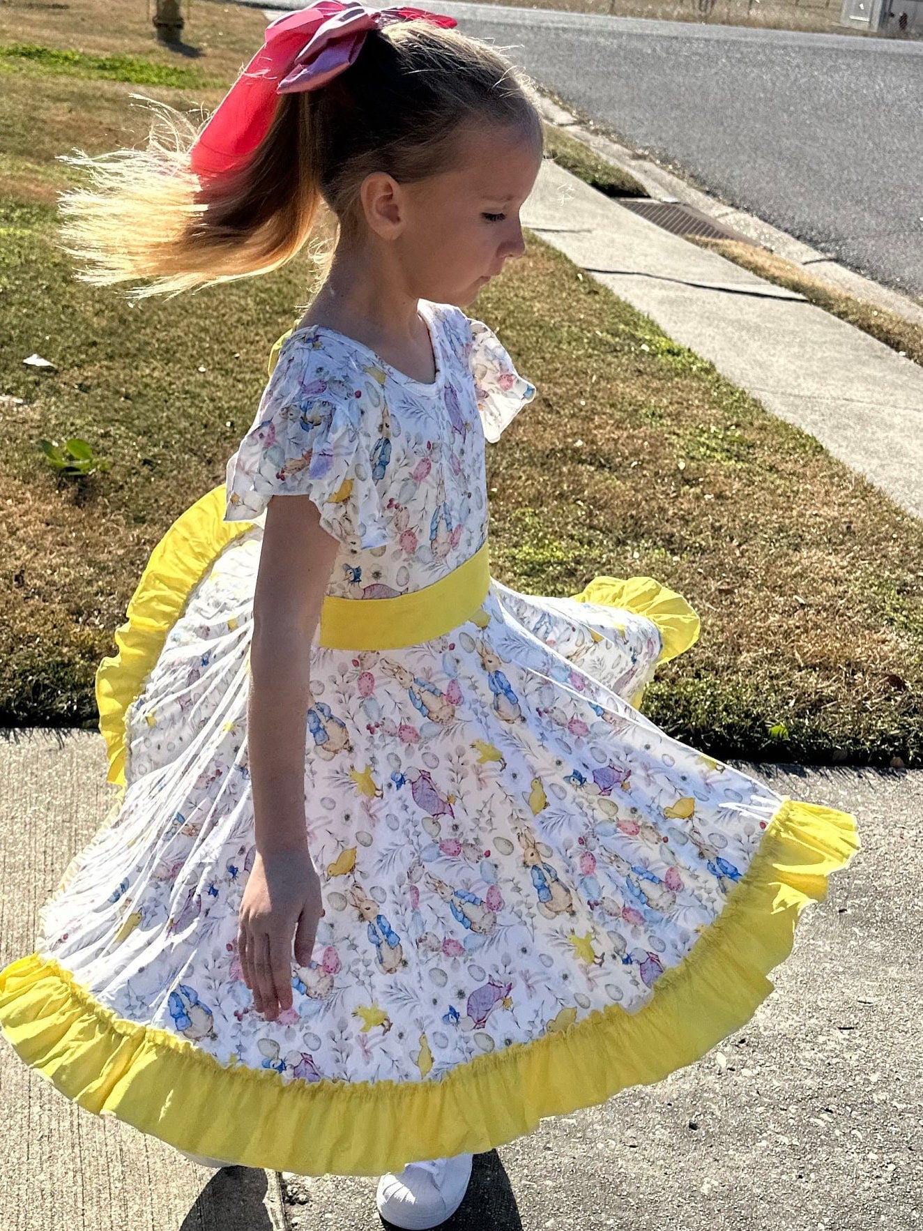 Easter Rabbit Bow Back Twirl Dress