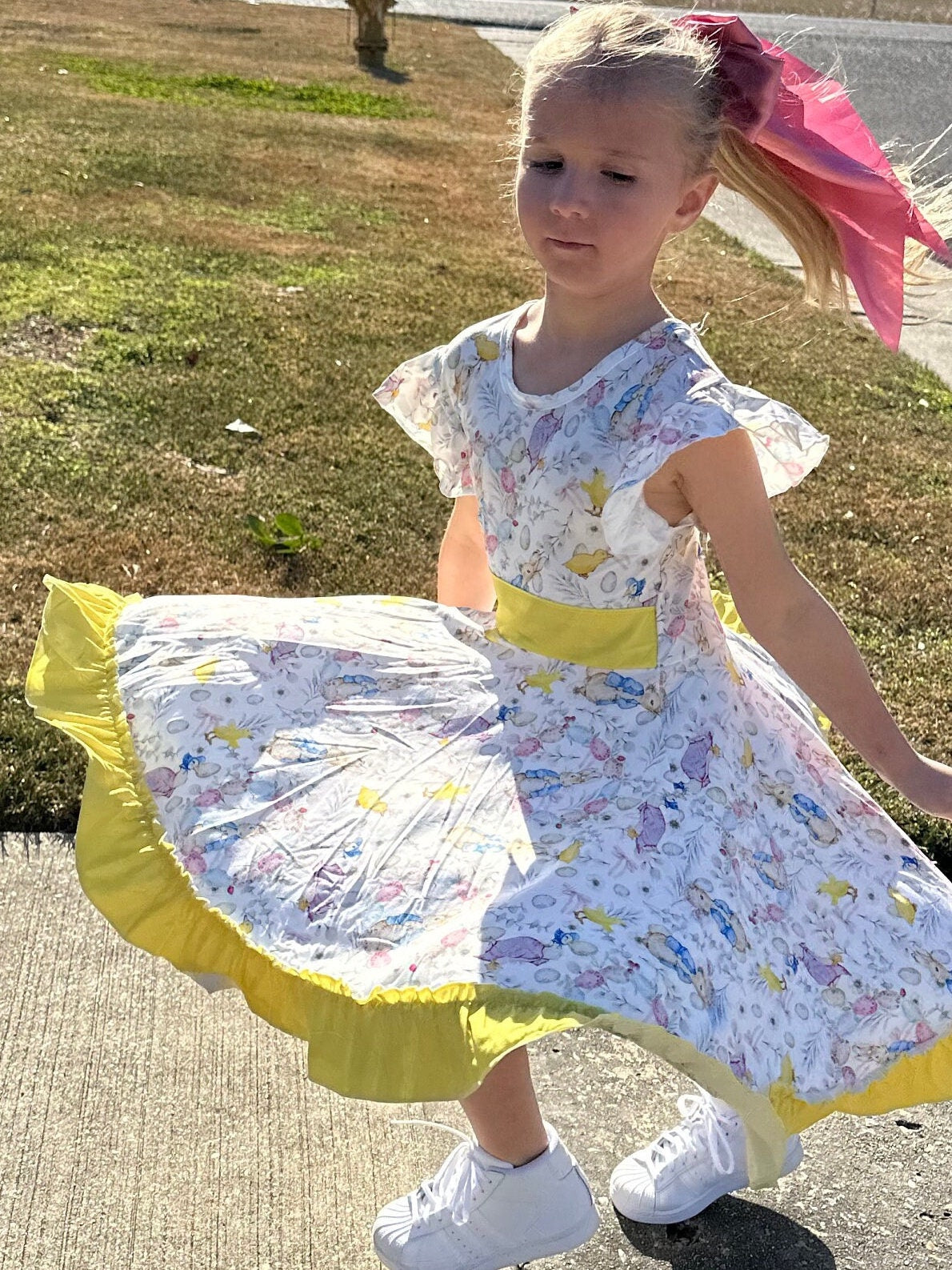 Easter Rabbit Bow Back Twirl Dress