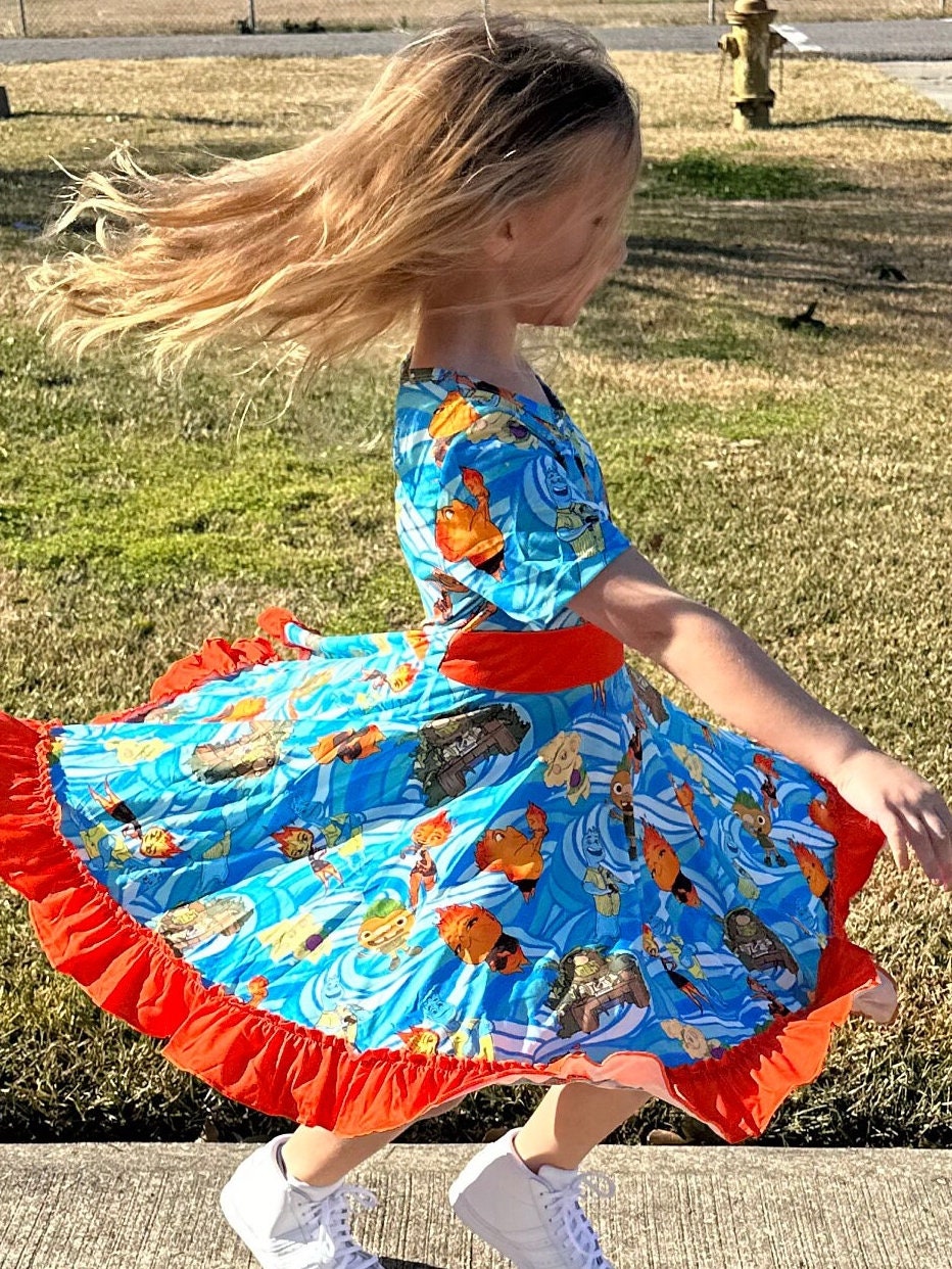 Water and Fire Elements Twirl Dress