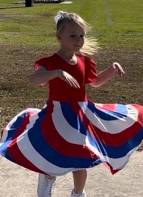 Red white and blue swirling twirl dress