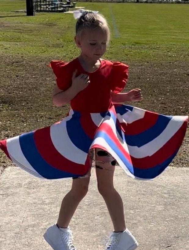 Red white and blue swirling twirl dress