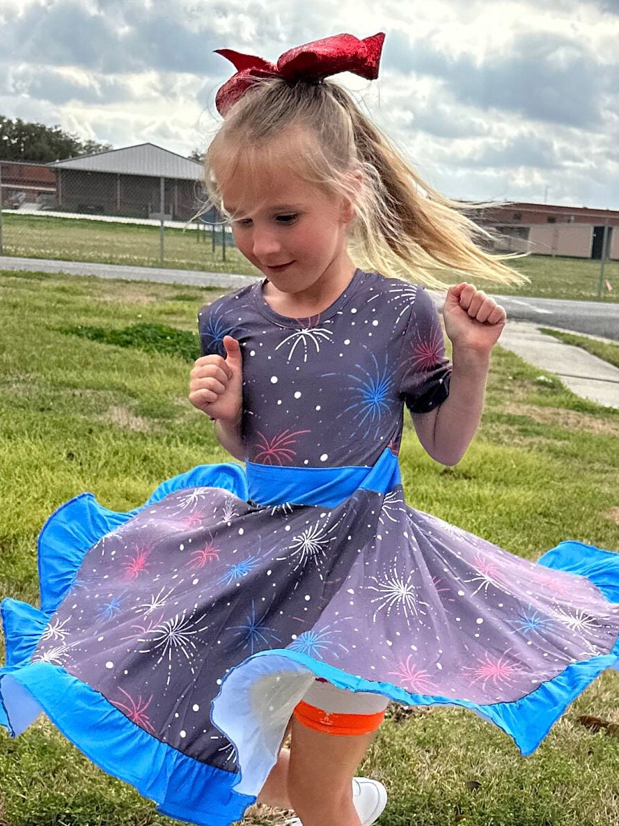 Red White and Blue Fireworks Twirl Dress