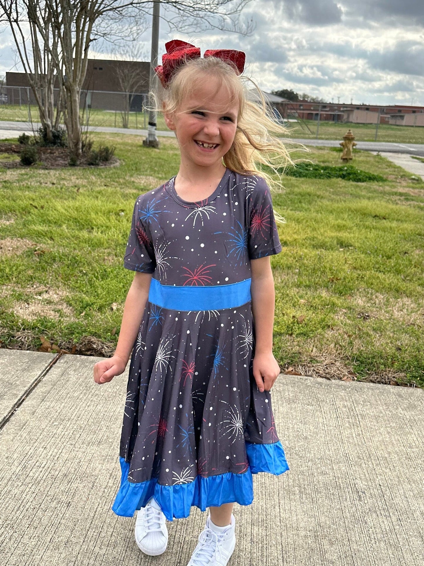 Red White and Blue Fireworks Twirl Dress