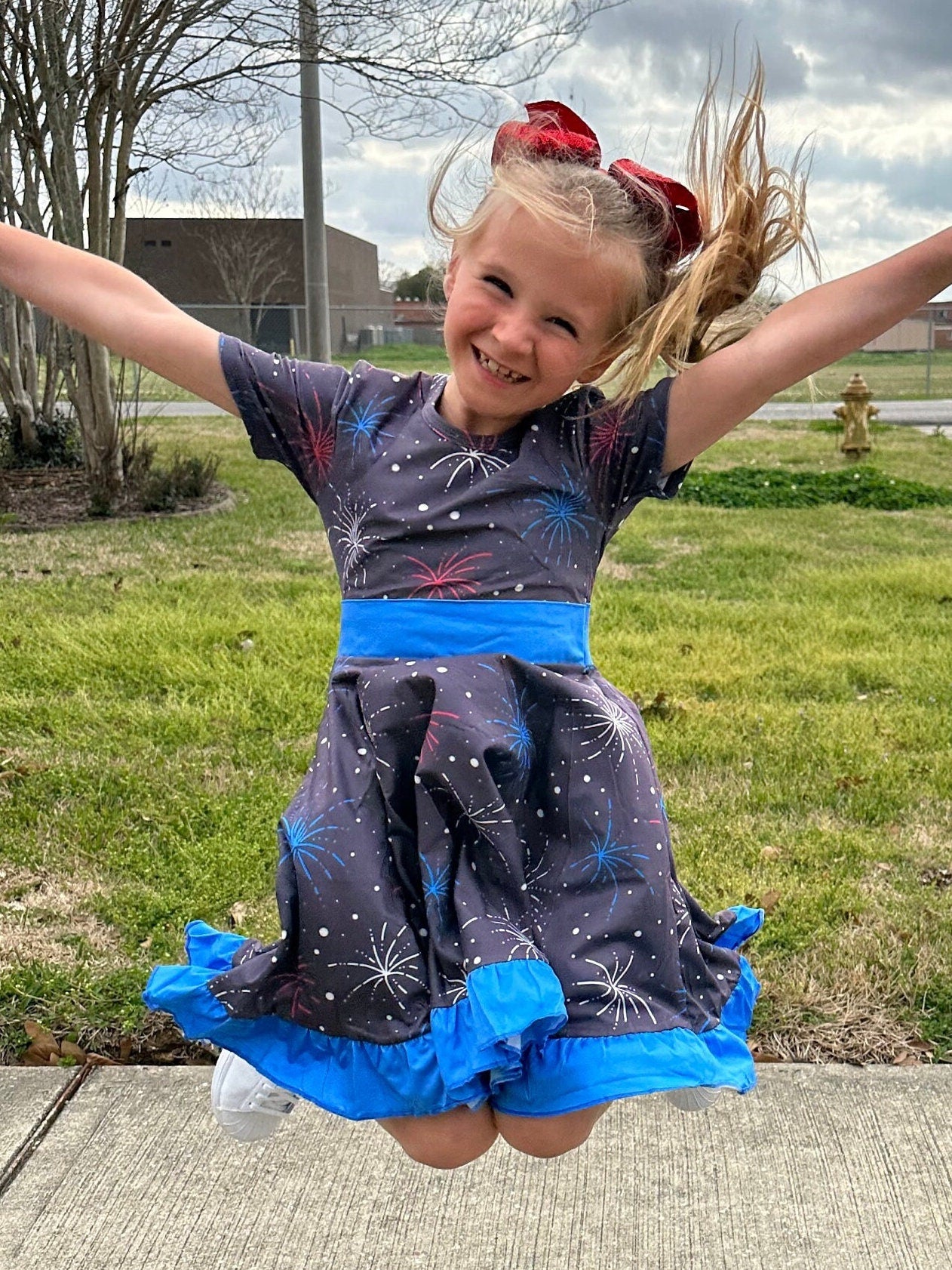 Red White and Blue Fireworks Twirl Dress