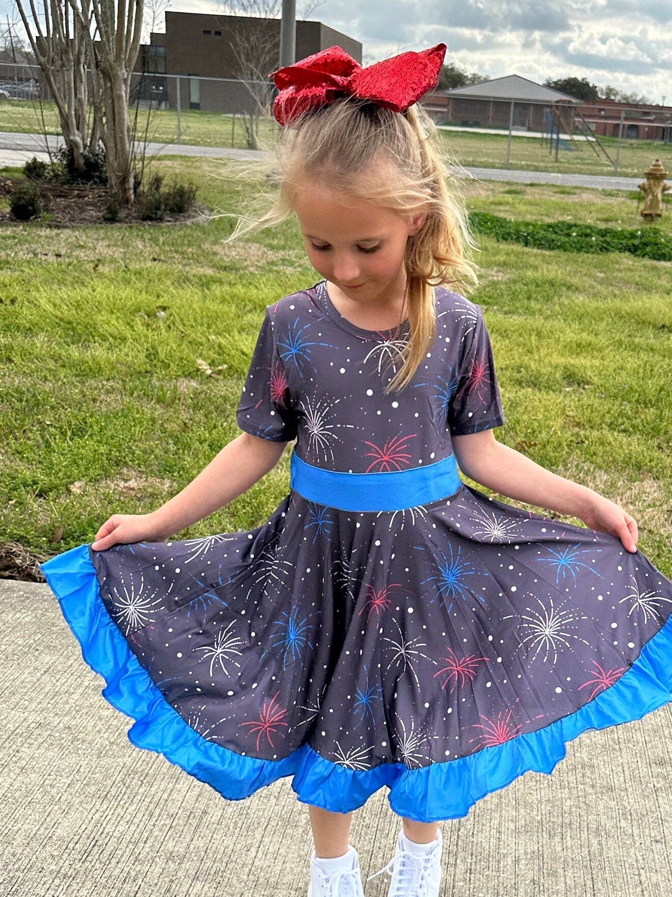 Red White and Blue Fireworks Twirl Dress