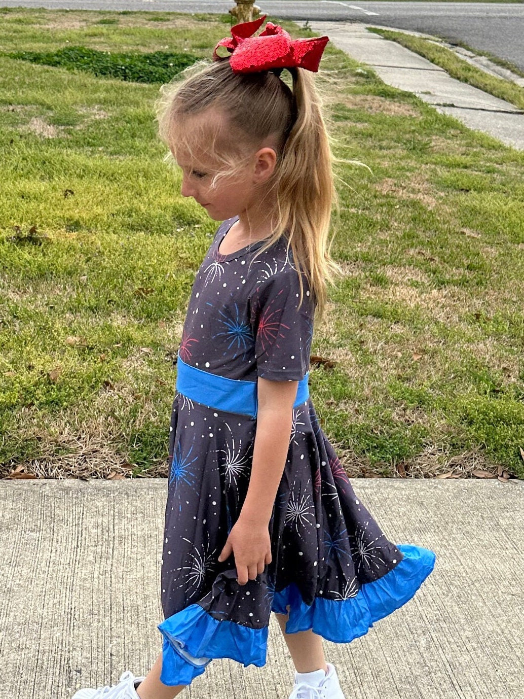 Red White and Blue Fireworks Twirl Dress