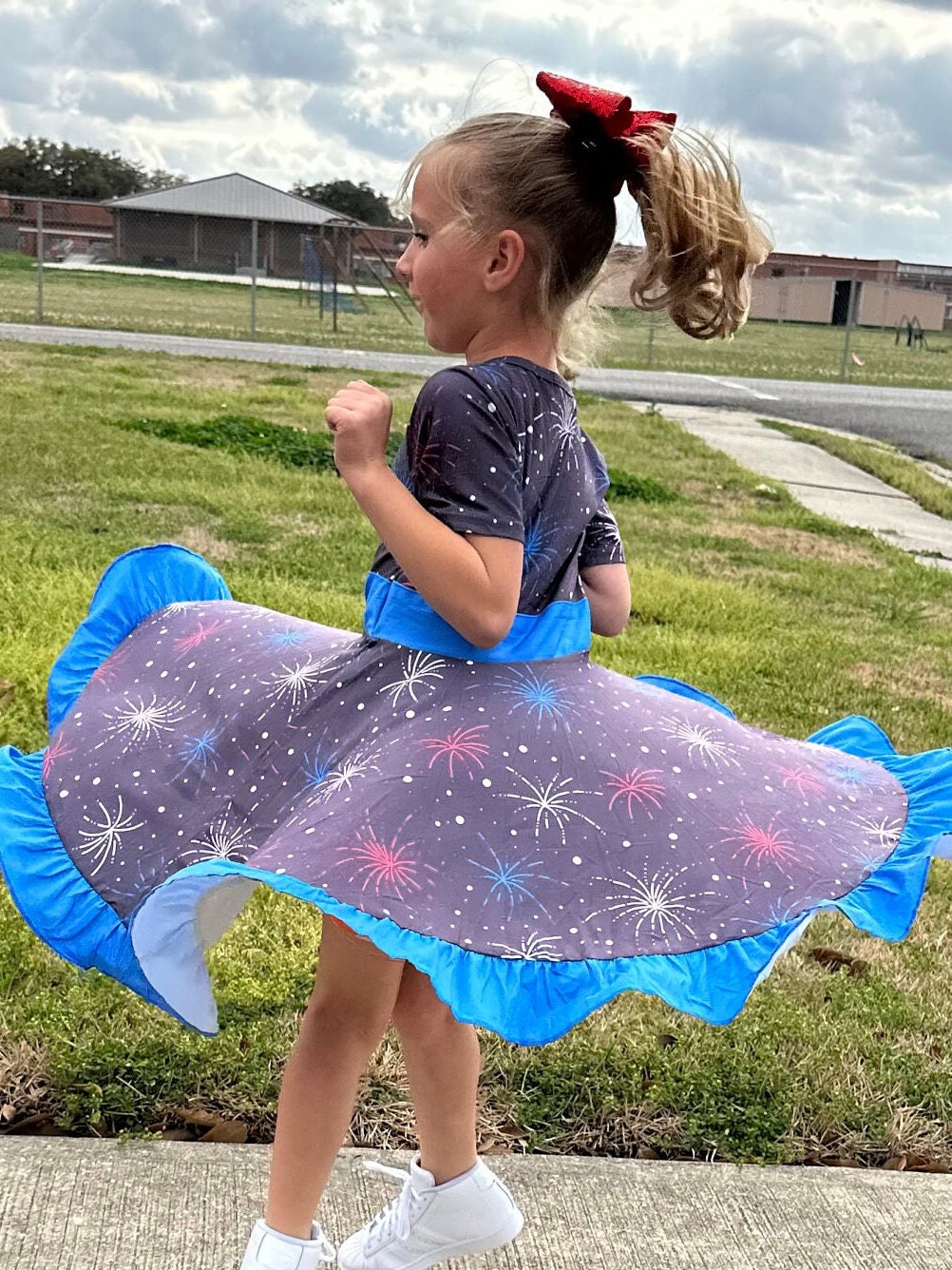 Red White and Blue Fireworks Twirl Dress