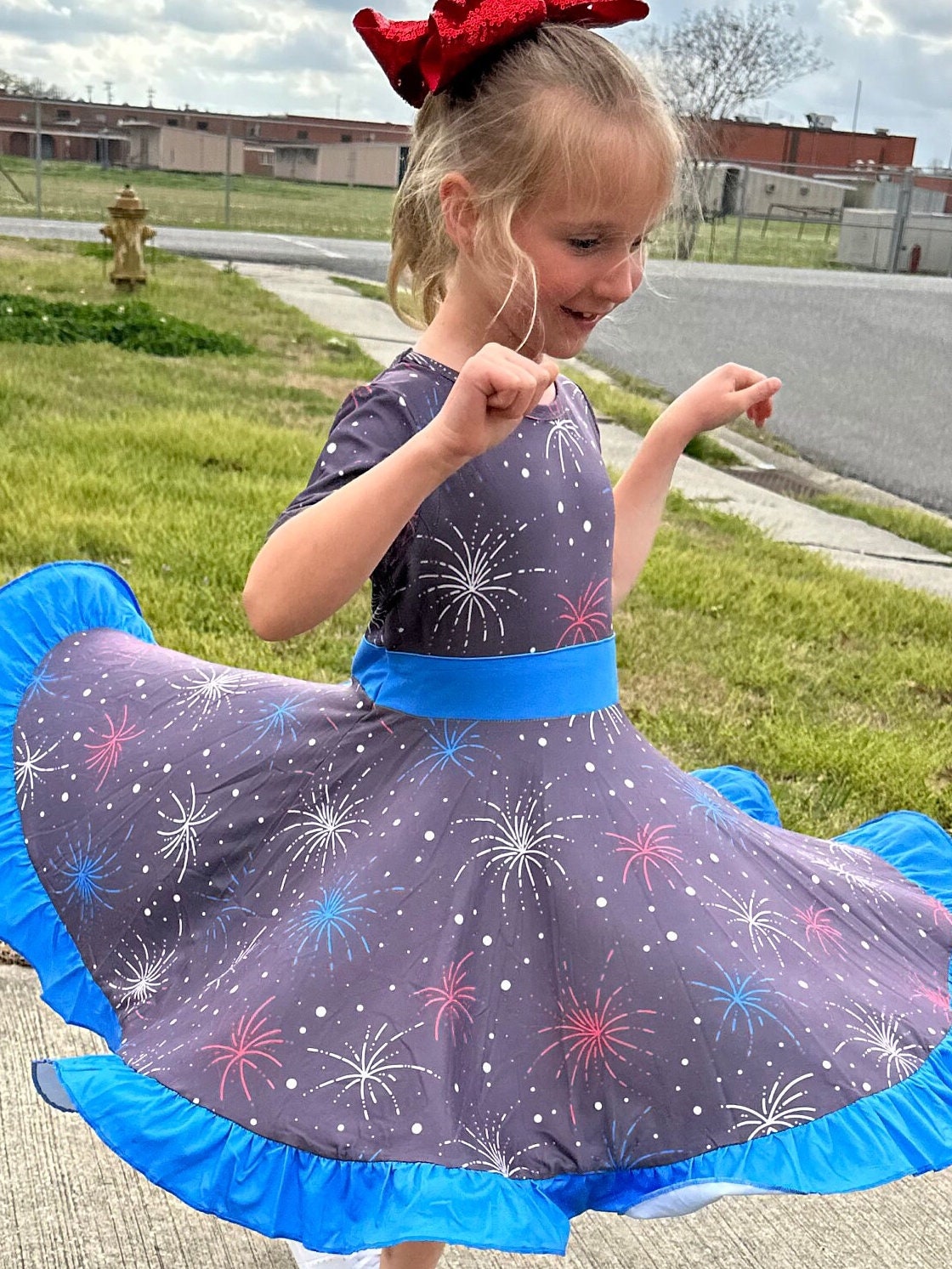 Red White and Blue Fireworks Twirl Dress