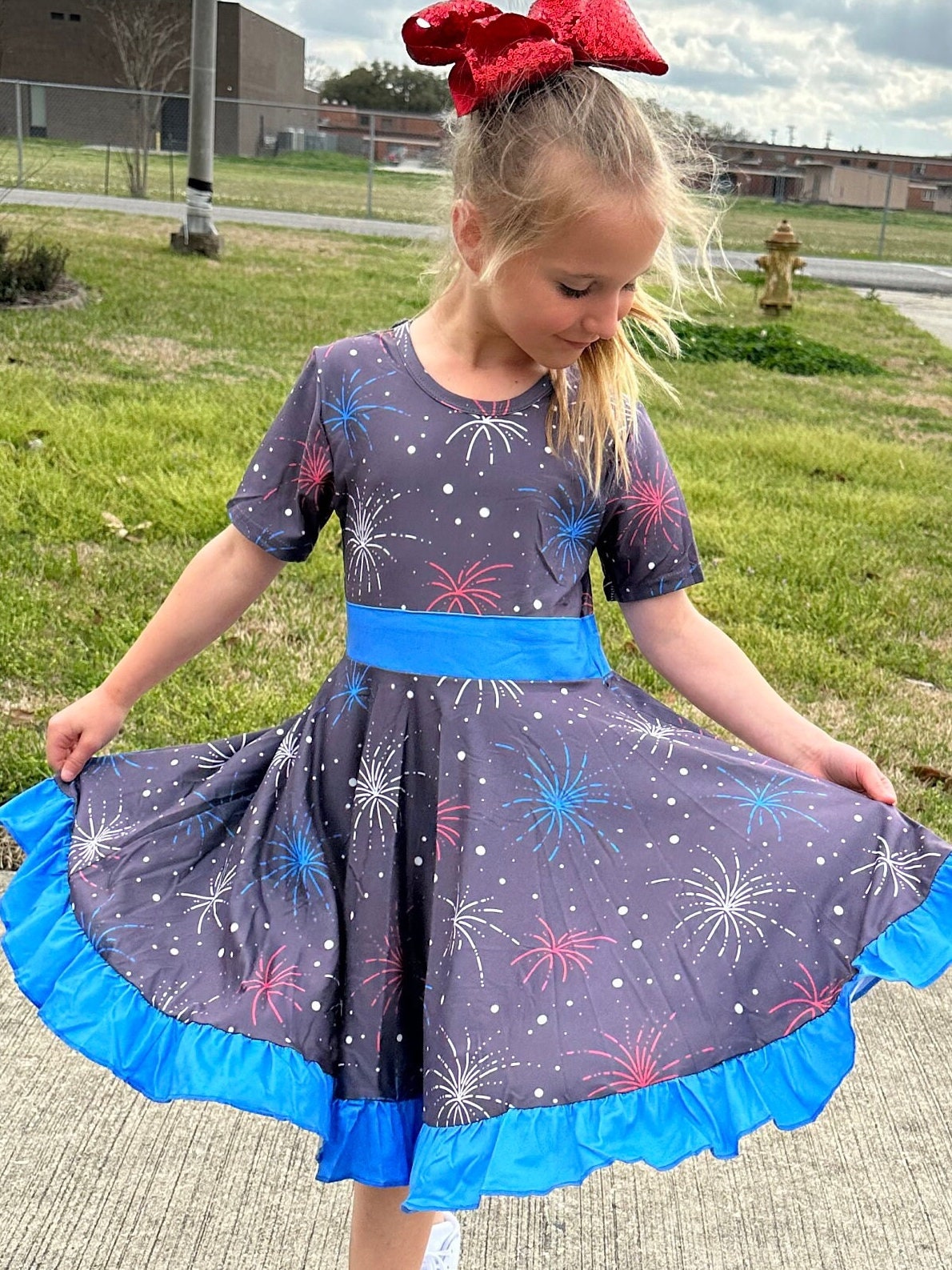 Red White and Blue Fireworks Twirl Dress