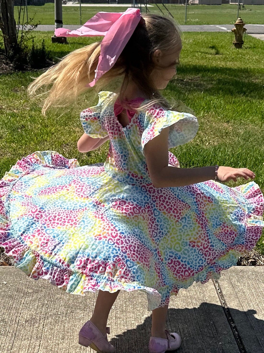 Rainbow Heart Cheetah Twirl Dress